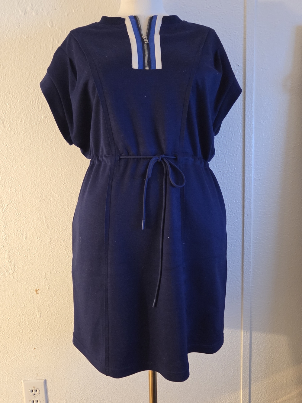 Umgee Navy Mini Dress with Zip Trim